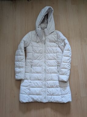 Tommy Hilfiger TH Flex Puffer Jacket Women's Beige Hooded Coat Size Medium